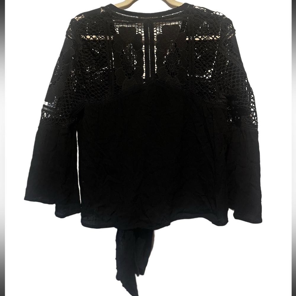 Black lace tie in front top size s (oversized)boho whimsy goth